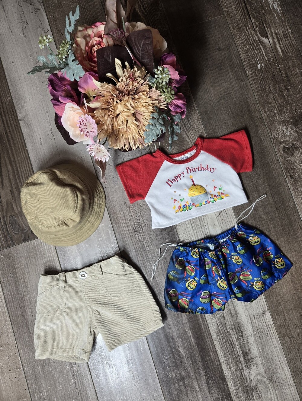 Build‑A‑Bear 4‑Piece Clothing Bundle – Hat, Shorts, TMNT, Tee – NWOT